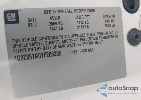 2007 Saturn Aura Xe z USA, uszkodzony, nr VIN 1G8ZS57N07F266295